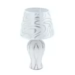 Kép 1/3 - Fehér ezüst csíkos kerámia asztali lámpa, ezüst csíkos ernyővel