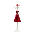 Kép 1/2 - Fa akasztós ékszertartó piros fehér pöttyös női ruhában, kalappal