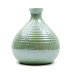 Kép 1/2 - Kisméretű zöld gyöngyházfényű gömbölyű váza szűk szájjal
