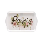 Kép 1/3 - Kicsi műanyag kínáló tálca Paris felirattal, rózsákkal, pillangókkal
