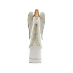 Kép 1/4 - Hófehér szívet tartó angyal ezüst csipkedíszitéssel, hullámos szárnyakkal