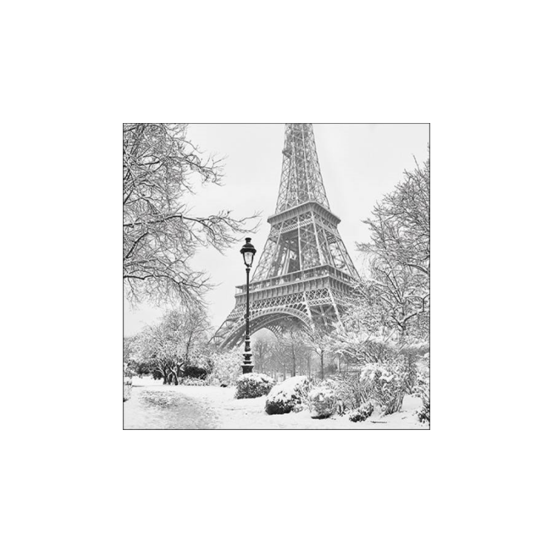 33x33 cm-es fekete-feher papirszalveta a behavazott Eiffel-toronnyal