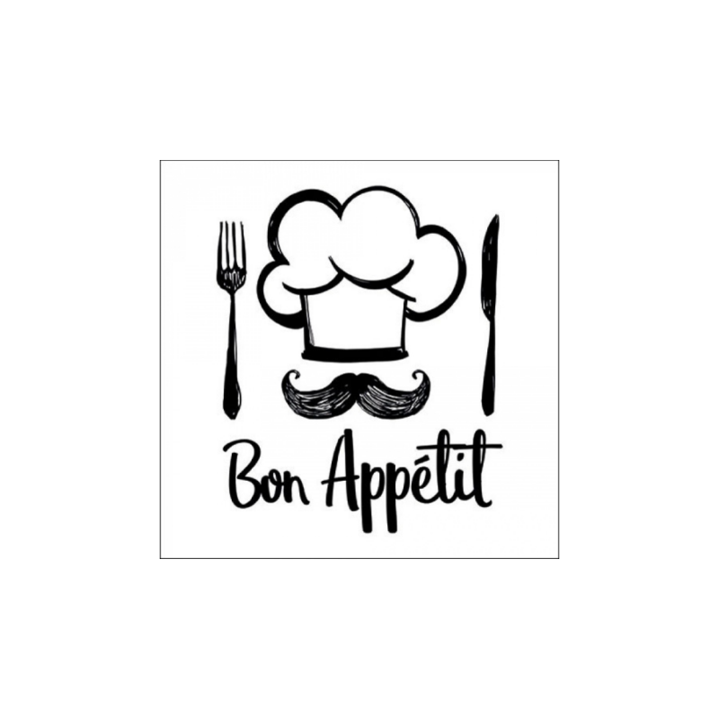 Bon Appetit feliratu papirszalveta sef sapkaval es evoeszkozokkel, 33x33 cm