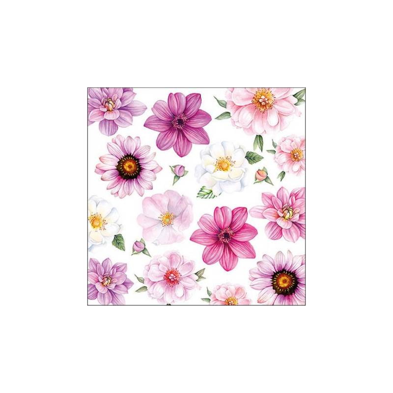 Lilas arnyalatu viragfejek papirszalvetan 33x33 cm