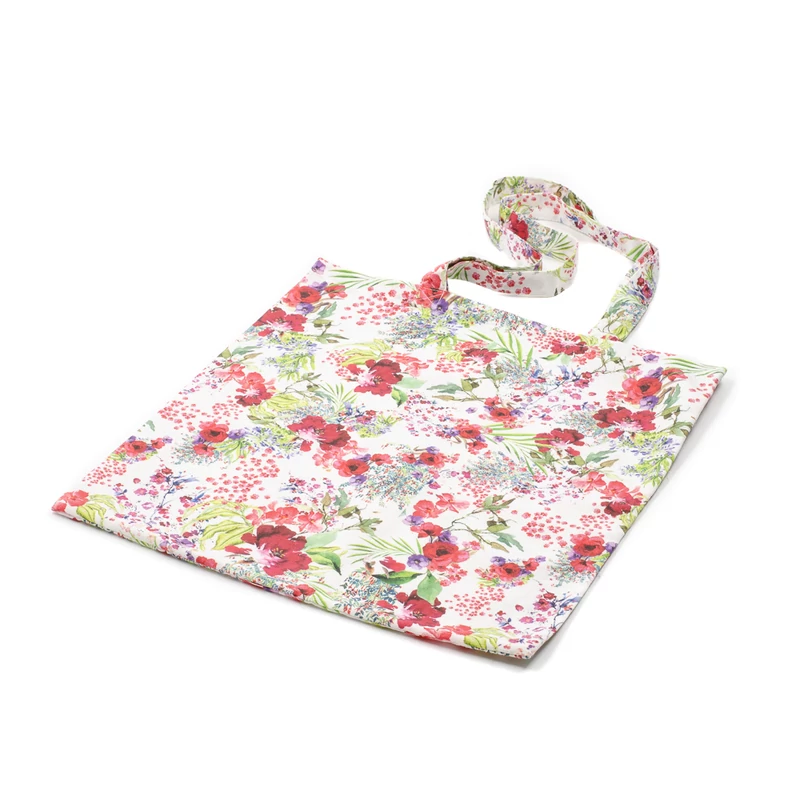 Nagymeretu textil bevasarlotaska nyari viragozonnel, hosszu fullel, 40x38 cm