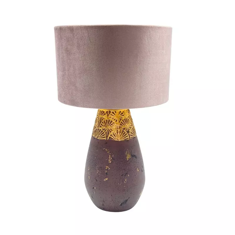 Padlizsan arany asztali lampa kerek rozsaszin buraval, 44 cm