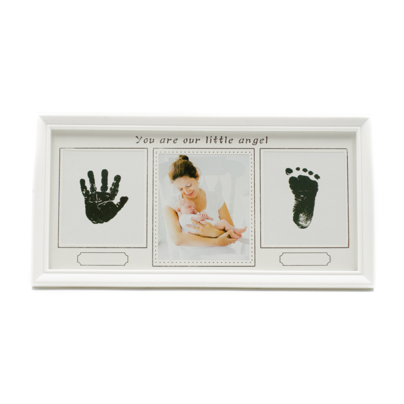 Asztali képkeret 3 db képnek tintatussal baba láb- és kézlenyomat készítésére
