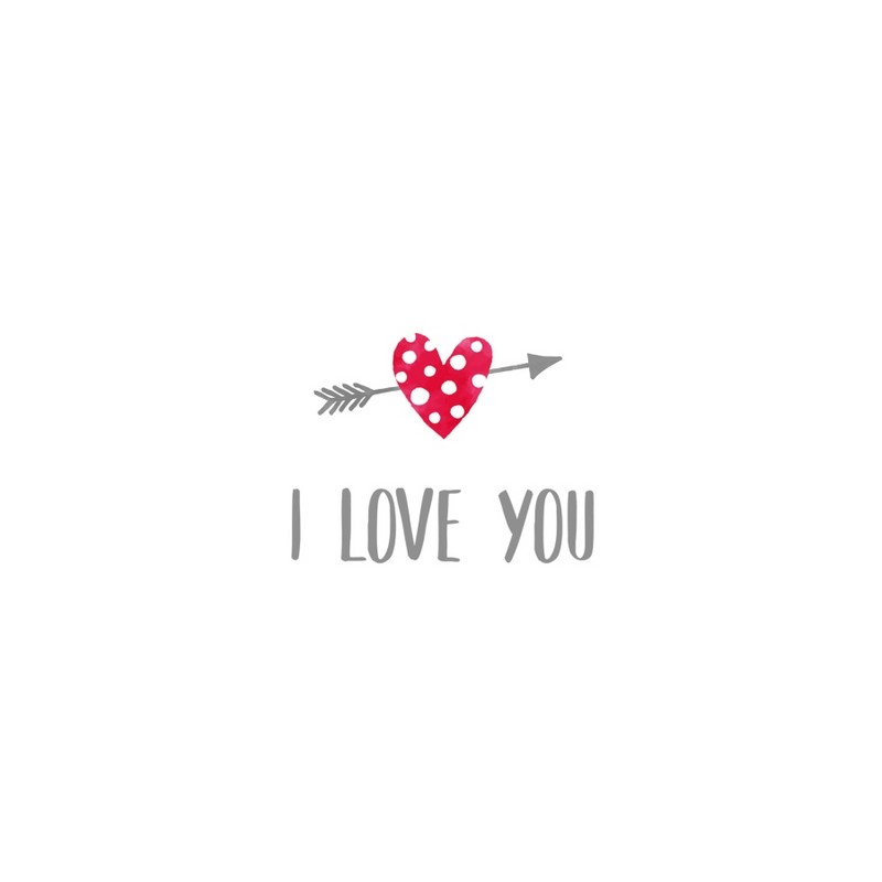 Feher pottyos atszur piros sziv I Love You felirattal