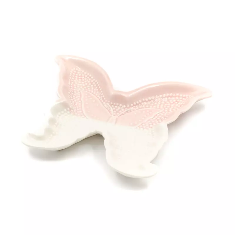 Rózsaszín-fehér porcelán pillangó formájú kínáló tálka