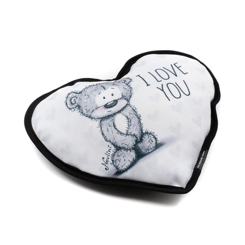 Kicsi felakaszthato szurke macis parna  I Love You felirattal