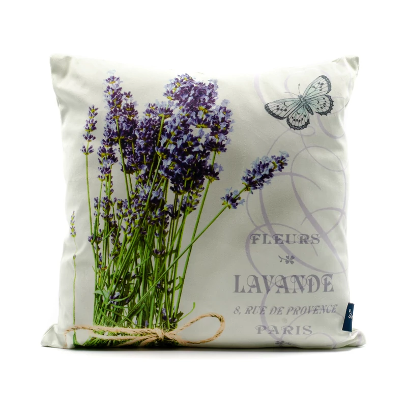 Levendula csokros provence-i közepes méretű díszpárna halványzöld alapon