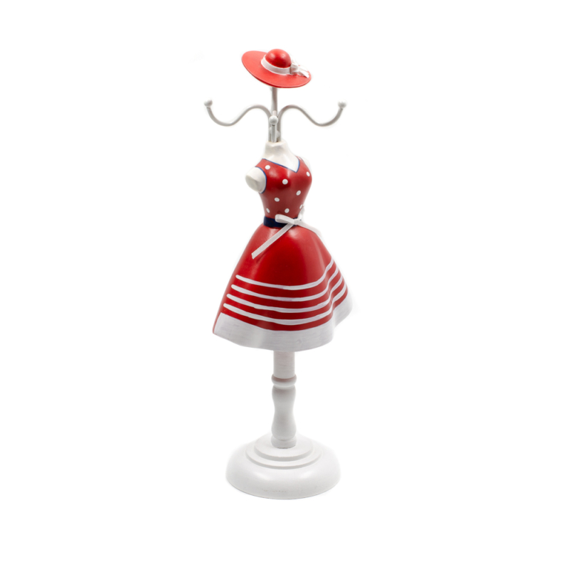 Piros-fehér női ruhás akasztós ékszertartó