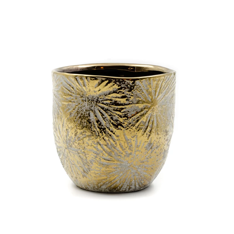 Arany pitypangos keramia kaspo, 14x14 cm