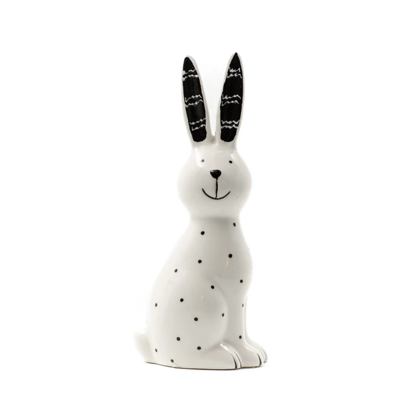 Feher porcelan nyuszi fekete apro potyokkel csikos fullel