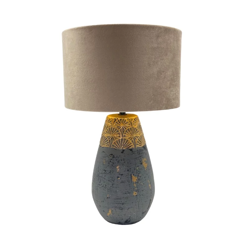 Zold arany asztali lampa kerek bezs buraval, 44 cm