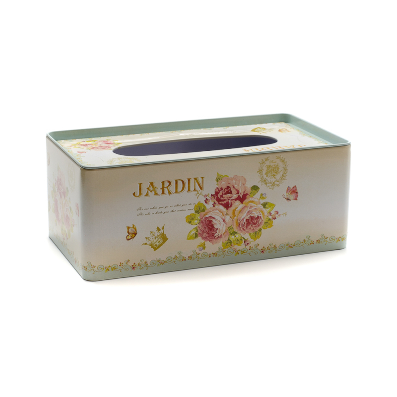 Fém zsebkendőtartó rózsás pillangós Jardin felirattal