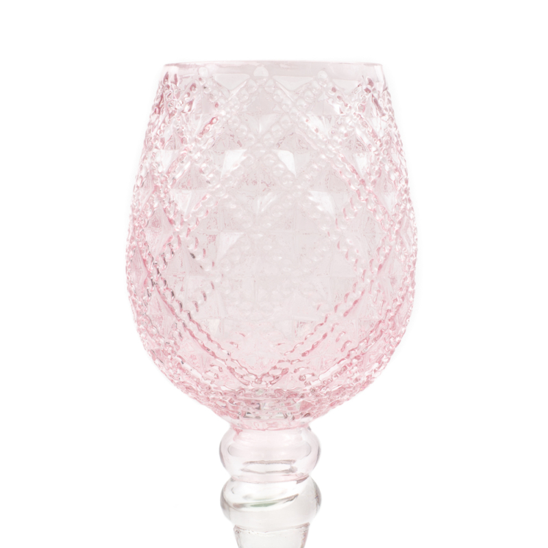 Nagy rózsaszín üveg gyertyatartó