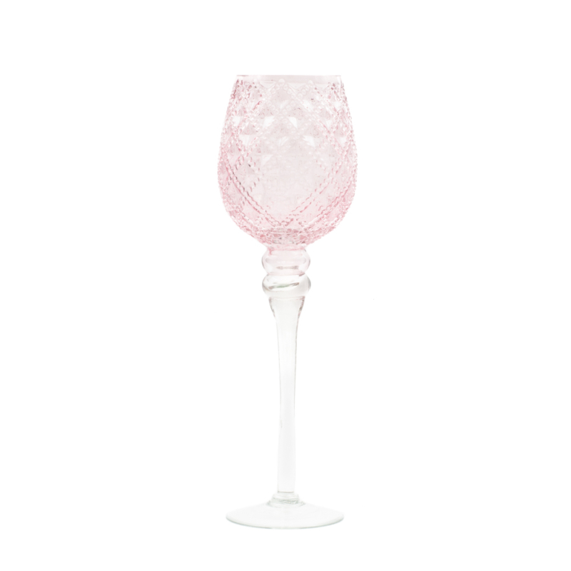 Nagy rózsaszín üveg gyertyatartó, 40 cm