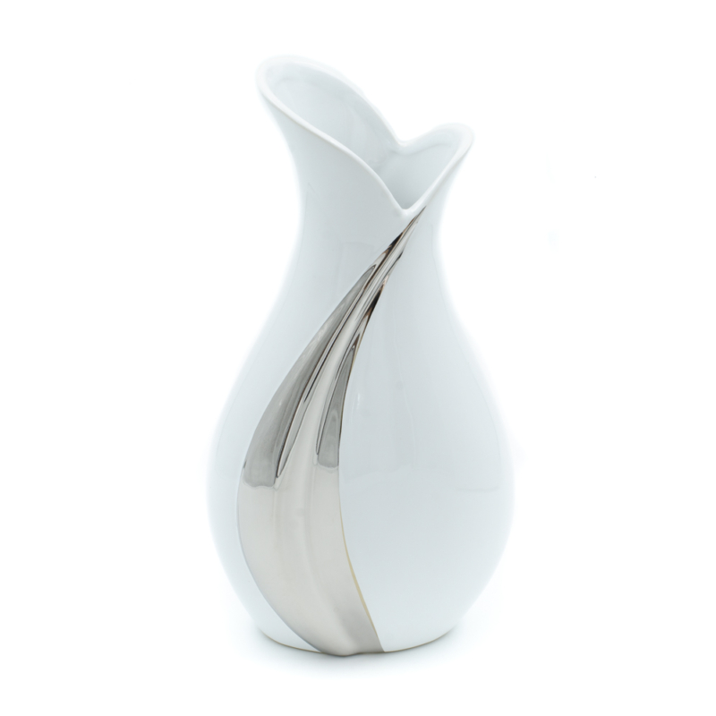Ezüst sávos porcelán váza