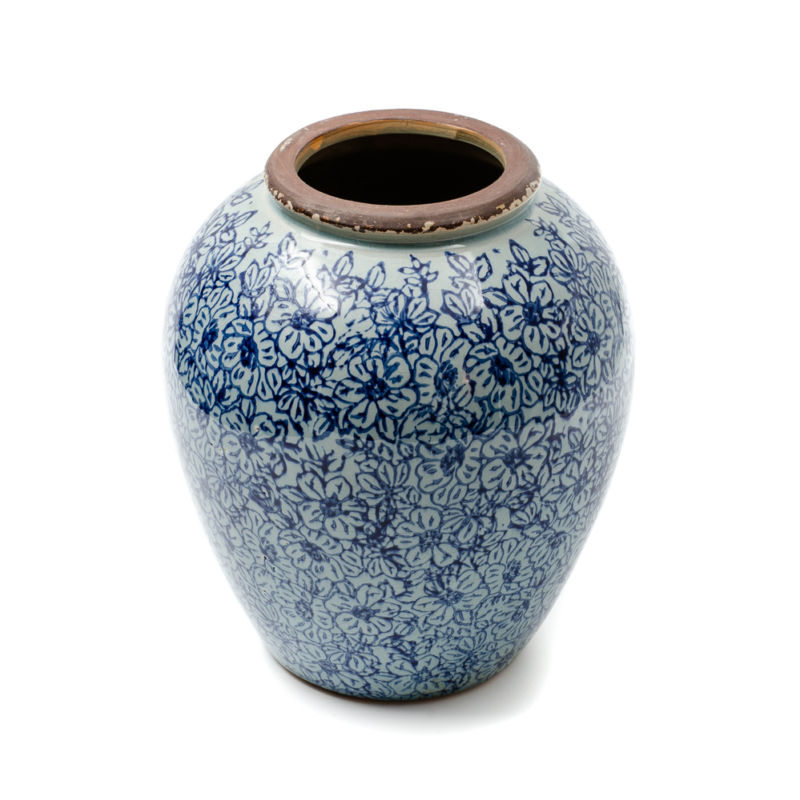 Kék virágos gömbölyű váza