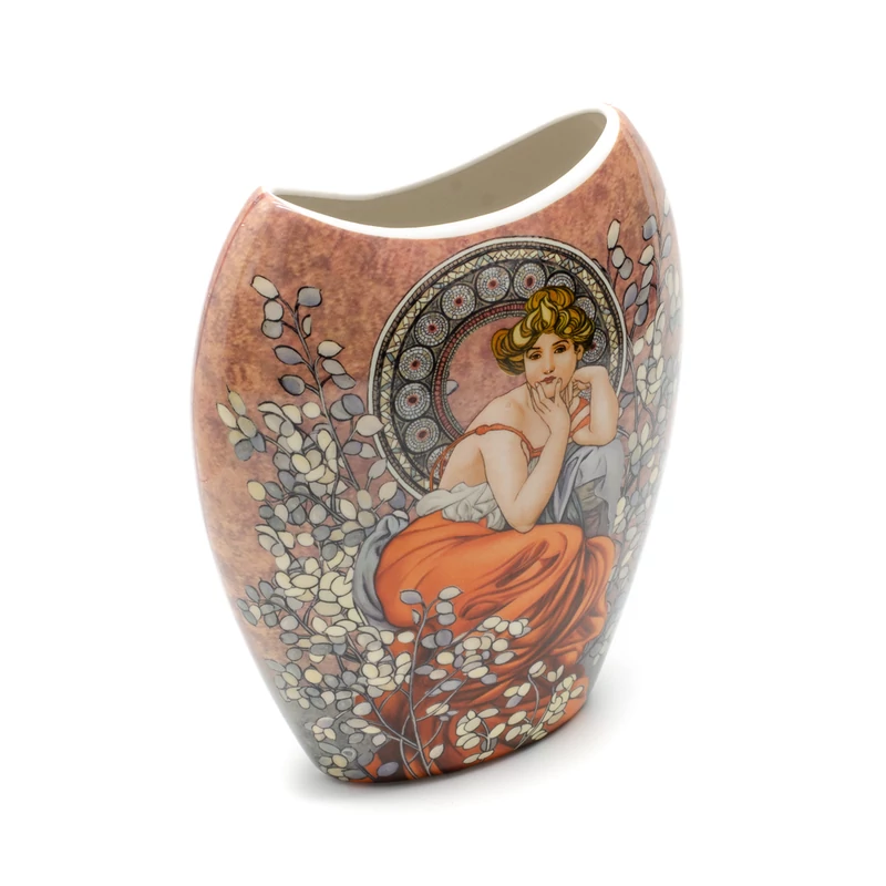 Porcelán váza Mucha Topáz nőalakjával
