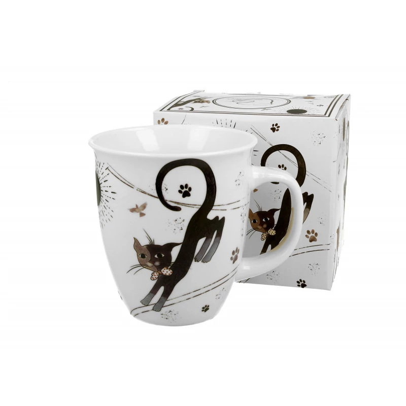 Villanyponan ugralo fekete-tarka macska porcelan bogren, 500 ml