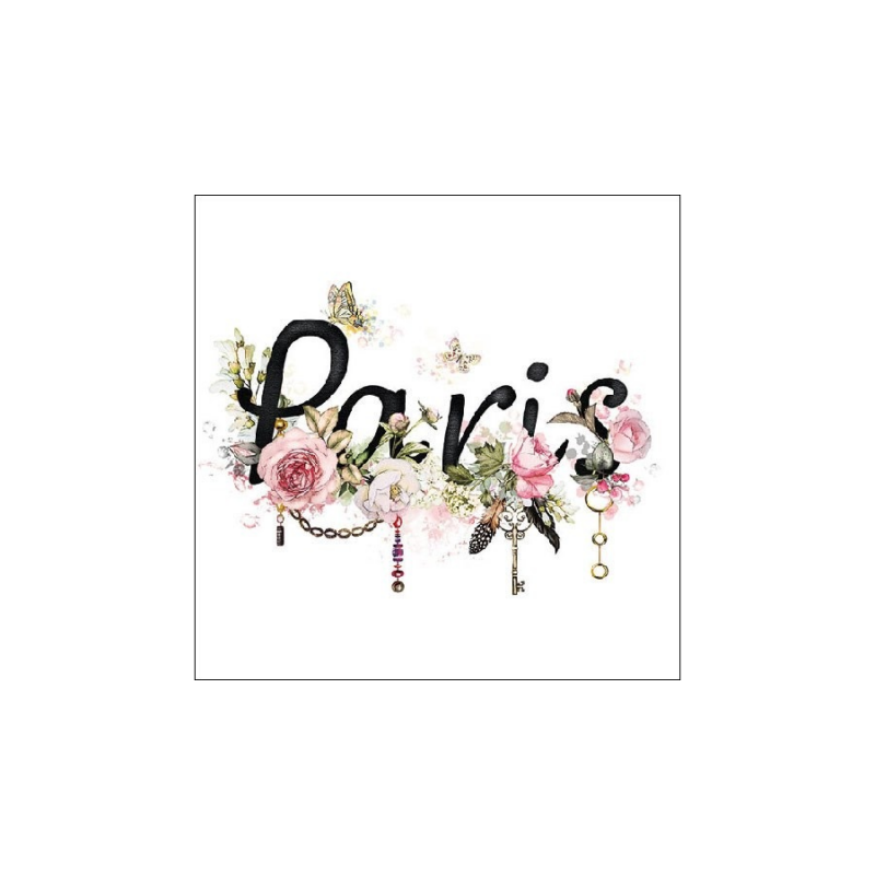 Szalvéta Párizs felirattal, rózsaszín rózsákkal