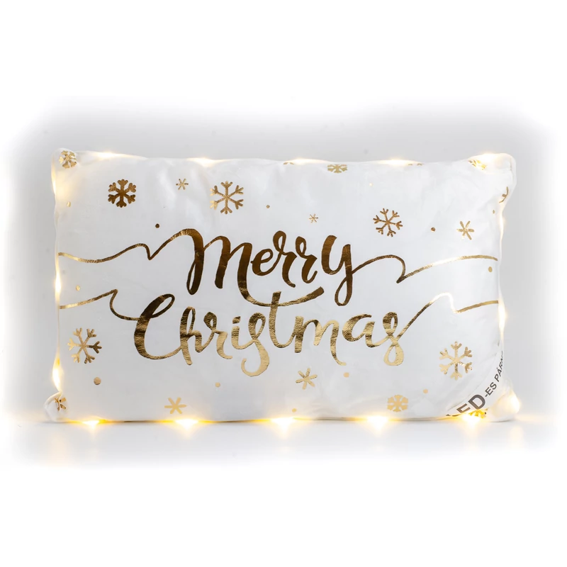 Arany Merry Christmas feliratu feher LEDes parna
